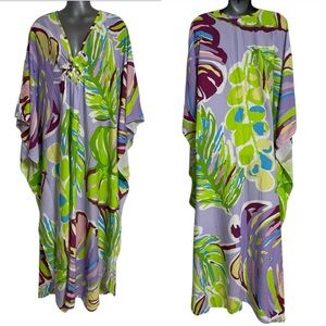 Women’s Kaftan Tropical Monstera Summer Dress One Size Fit Most Rayon Fabric
